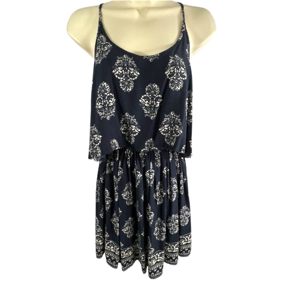 Hollister Women's Juniors Size XS Sleeveless Strappy Mini Dress Navy Geometric